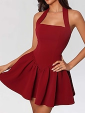 preiswerte Abschlusskleider-Damen Minikleid Weißes Kleid Abschlusskleid Partykleid Cocktailkleid Mode Party Date Teegesellschaft Normale Passform Einfach Ärmellos Neckholder Schwarz Weiß Wein Sommer