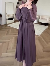 billige BLÅ-Blå A-Line Kjoler Elegant Kjole Formell Semi Formell Bryllup Gulvlengde Lang Utsvingt Erme Firkantet Utringning Glanset Organza med Folder
