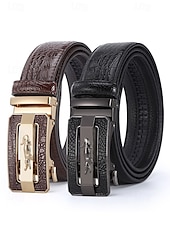 economico Cinture da uomo-Cintura da uomo in pelle con motivo coccodrillo e fibbia automatica – cinture marroni e nere regolabili di alta qualità con elegante fibbia in metallo per abbigliamento formale e casual, regalo perfetto per la festa del papà