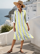 ieftine Rochie cu dungi și geometrică-Pentru femei Rochii Midi Rochii Tricou Casual Dată Potrivire Largă Floral Grafic Manșon Lung Guler Cămașă Galben Roz Îmbujorat Albastru piscină Trifoi Toamnă Iarnă