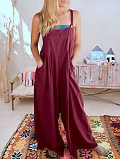 ieftine Pantaloni din bumbac simplu-salopetă salopetă damă salopetă streetwear culoare uni fără mâneci decolteu în U buzunar stradă ieșire croială standard negru alb galben vară