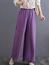 abordables Pantalón liso de lino y algodón-Mujer Pantalones de lino y algodón pantalones Ropa de calle Casual Longitud total Cintura Media Plano Bolsillo Cintura elástica Al Aire Libre Cómodo Ropa Cotidiana Noche Albaricoque Negro Azul Morado