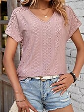 abordables T-shirt uni-Femmes T-shirt Uni Mode Moderne Occasionnel Manche Courte Col en V Hauts Réguliers Quotidien Week-end Œillet Noir Blanche Jaune Rose Claire Été