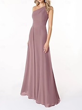 abordables Robes de demoiselle d&#039;honneur-Ligne A Robe de Demoiselle d&#039;Honneur  Une Épaule Sans manches Élégant Longueur au sol Chiffon avec Plis / Fronces 2022