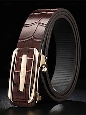 economico Cinture da uomo-Cintura da uomo in vera pelle con fibbia automatica e cricchetto - classico motivo coccodrillo, stile elegante, adatta per matrimoni, affari e occasioni formali