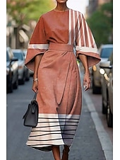 abordables Robes Floraux Imprimés-Femmes Robe Longue Maxi Robe Robe Décontractée Robe d&#039;été Mode Moderne Quotidien Date Week-end Coupe régulière Géométrique Manche 3/4 Col ras du cou Noir Jaune Vert Claire Rose Claire Été