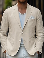 billige Herre Klassiske Blazere-Herre Blazer i lin Sport Coat Avslappet Daglig Vår sommer Bomull og lin Helfarge comfy Enkelt Brystet To-knapp Blazer Beige Lyseblå