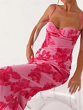 economico Abiti per feste da ballo-Abiti da ballo a sirena  tromba in rosa caldo abiti corsetto abito formale per nozze lungo fino al pavimento con spalline regolabili scollo a cuore pizzo senza schiena con applicazioni ricamate abito