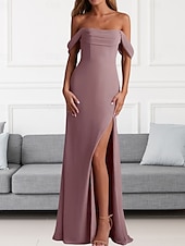 economico Abiti da damigella-Abito da Damigella A-Line Collo a V Manica Lunga Elegante Treno di Spazzata  Strascico Chiffon con Pieghe  Volant