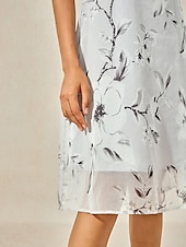 cheap Casual Dress-Women&#039;s Elegant Chiffon Dress Floral Mesh Print Crew Neck Midi Dress Daily Vacation Short Sleeve Summer Spring