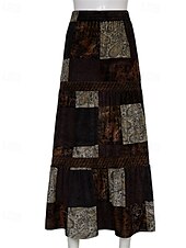 economico Gonne grafiche-Per donna Gonna Linea A Svasato Casual Boho Maxi Vita Alta Gonne Blocco di colori Patchwork Vacanza Ferie Marrone Estate Poliestere