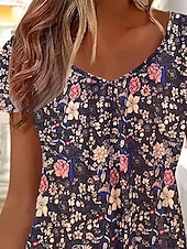 ieftine tricou floral-Pentru femei Tricou Floral Grafic Epocă Stilat Clasic Manșon scurt În V Topuri obișnuite Zilnic Imprimeu Roz Îmbujorat Vară Primăvară