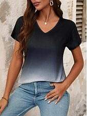ieftine tricou Art &amp; Design-Pentru femei Tricou Grafic Gradiant Epocă Stilat Clasic Manșon scurt În V Topuri obișnuite Zilnic Imprimeu Negru Roșu-aprins Albastru piscină Vară Primăvară