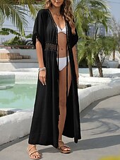 abordables caftanes-Mujer Bañadores Tapadera Traje de baño Encaje Tropical Ropa de playa Plano Inmersión Mangas cortas Trajes de baño