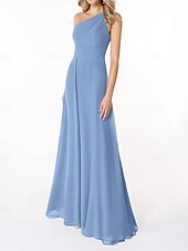 abordables Robes de demoiselle d&#039;honneur-Ligne A Robe de Demoiselle d&#039;Honneur  Une Épaule Sans manches Élégant Longueur au sol Chiffon avec Plis / Fronces 2022