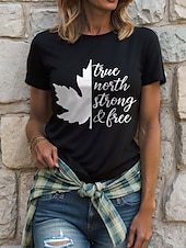 billige Uavhengighetsdag Topp-Canada Kvinners T-skjorte grafisk flagg bokstav vintage stilfull avslappet kort erme crew-hals rund hals vanlige topper daglig helg trykk svart og hvit hvit svart svart hvit rød