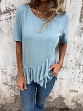 ieftine tricou simplu-Pentru femei Tricou Grafic Modă Modern Casual Manșon scurt Stil Nautic Topuri obișnuite Zilnic Sfârșit de săptămână Bufantă Asimetric Negru Alb Roz Îmbujorat Albastru piscină Vară