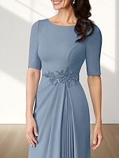 economico Lunghezza del pavimento-Linea ad A Abito da cerimonia per signora Ospite di nozze Elegante Girocollo Lunghezza al pavimento Chiffon Tessuto Elasticizzato Mezza Manica con Applicazioni Arricciatura 2025