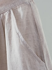 economico Pantaloni in lino e cotone semplici-Shorts da Donna Colore Unito Chinos Base Casual Lunghezza Ginocchio Vita Alta Semplice Tasca Comfort Micro-elastico Quotidiano Grigio Beige Caffè Estate Vestibilità Normale