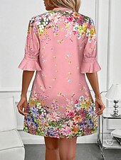 economico Abiti floreali-Per donna Mini Abito Abito a trapezio Vacanza Casual Boho All&#039;aperto Uscire Spiaggia Vestibilità standard Floreale Grafico Manica Corta Scollo a V Bianco Rosa Blu Verde Estate Primavera
