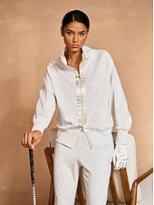 cheap Sweatshirt &amp; Outerwear-Women&#039;s Golf Jacket Dark Grey Black White Long Sleeve Top Ladies Golf Attire Clothes Outfits Wear Apparel