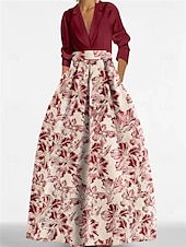 abordables FLORALES-Robe de soirée A-Line élégante robe formelle longueur de sol manches longues col chemise satin avec fente robe invitée de mariage