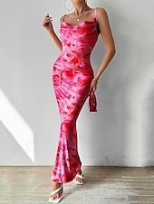 olcso Elegáns virágos ruhák-Női Midi ruha Boho esküvői vendégruha Elegáns Csehország Szexi Bodycon ruha Bohém Ujjatlan Spagettipánt Világos rózsaszín aqua kék Medence Sötétzöld Nyár