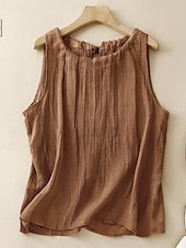 economico Camicie-Per donna Set ispirati al lino Gilet in cotone e lino Blusa Semplice Moderno Casual Senza Maniche Girocollo Top Regolari Quotidiano Ferie Uscire Rosa Rosso Verde Albicocca Estate