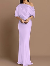 preiswerte GRÜN-Etui Kleid Mutter der Braut Hochzeitsgast Formelles Abendkleid Elegante Party Schulterfrei Zug-Länge Satin Halbelängliche Ärmel mit Raffung.