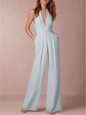 baratos vestidos de casamento casuais-Vestidos de casamento casuais sexy Hall Vestido Tuxedo Macacões Decote Halter Sem Mangas Longo em Satin Vestidos de Noiva Com Pregas