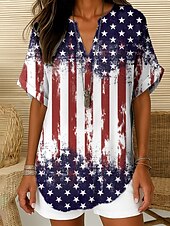 voordelige Onafhankelijkheidsdag Top-Vrouwen Patriottische Blouse Ombre Hart Vlag Elegant Dagelijks Stijlvol Korte Mouw V-hals Niet-blinde Hals Regelmatige Tops Werk Dagelijks Vakantie Wit Rood Blauw Zomer