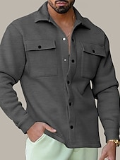 cheap Men&#039;s Jackets &amp; Coats-Men&#039;s Shirt Jacket Transition Jacket Daily Lightweight Pocket Spring Plain Streetwear Lapel Regular Black Light Grey Dark Gray Jacket