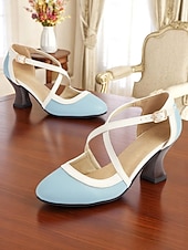 cheap 1920s &amp; Gatsby Era-Women's Light Blue 1920s Vintage Gatsby Crisscross Strap Heels-Retro Style Faux Leather Pumps with Flared Heels for Office, Parties &amp; Inspired Looks