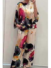 ieftine Trening pentru femei-Dame Mărime EU / US2 Pieces SetsModă Stilat Trening Bolero Top Lungime Manșon 3/4 Rotund Floral Imprimeu Purtare Zilnică Negru Galben Roz Îmbujorat Toate Sezoanele Potrivire Largă