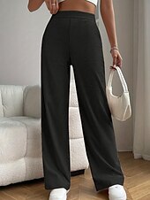 お買い得  ワイドレッグ＆ハイウエスト-女性用 ワイドレッグ スラックス パンツ カジュアル 全長 ナチュラルウエスト 平織り ポケット 弾性ウエスト 快適 屋外 祝日 カジュアル／普段着 週末 アプリコット グレー ブラック ピンク 夏 レギュラー