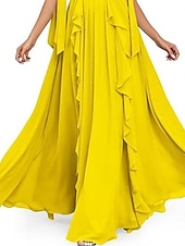 baratos Vestidos de Noite-Vestidos de Quinceanera A-Line Vestido Elegante Performance Natal Comprimento do Chão Sem Mangas Decote V Chiffon Costas Nuas com Pregas