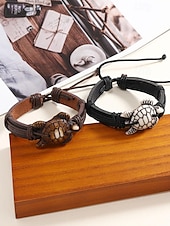 preiswerte Herrenschmuck-Herren-Vintage-Lederarmband mit Schildkrötenmotiv – verstellbares Armband für Strand, Sommer und Freizeit
