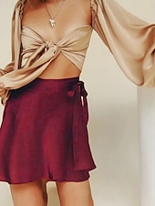 cheap Plain Skirts-Women&#039;s Skirt A Line Solid Color Fashion Casual Mini High Waist Skirts Plain Micro-elastic Street Daily Wine White Champagne Pink Summer Satin