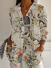 halpa Paidat-naisten boho-paita, puuvillainen pellavapaita, napitettava pusero, kukkakuvio, geometrinen kuviollinen, rento pitkähihainen paita, kuninkaansininen, violetti, khaki, toile, koti, juhla, elegantti, neutraali, päivittäinen paitakaulus, löysä istuvuus, S