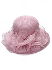 abordables Chapeaux pour femmes-Chapeau de paille élégant à large bord pour femme avec des accents de ruban et de perles, parfait pour les fêtes de jardin d&#039;été, les événements en plein air et les mariages