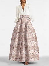 cheap FLORALS-A-Line Evening Gown Elegant Dress Formal Wedding Floor Length Long Sleeve V Neck Pocket Nylon with Floral Print Pocket Derby Dress Race Day Dress Wedding Guest Dress 2025