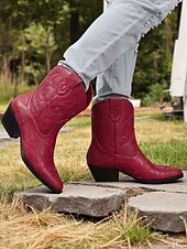 levne Cowboy &amp; Western Boots-Dámské tyrkysové kovbojské boty z umělé kůže, westernové, s vyšívanou špičatou špičkou, do poloviny lýtek, vhodné pro outfity ve venkovském stylu, rodea a venkovní akce.