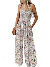 cheap Casual Jumpsuits-Women&#039;s Normal Jumpsuit Casual Floral Sleeveless U Neck Print Street Daily Regular Fit Pink Blue Green Summer