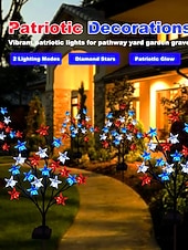  1 Pc Lumière de Jardin Extérieure Étanche Solaire Patriotiques pour le 4 Juillet Jour de l'Indépendance 250ème Anniversaire Jour du Souvenir Lumière en Étoile à Cinq Pattes Rouge Blanc Bleu