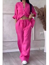 economico Imposta-Completo da donna 100% cotone cotone lino camicia a maniche lunghe colletto tinta unita attivo basic casual quotidiano nero bianco giallo estivo vestibilità regolare