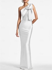 preiswerte SCHWARZ-Meerjungfrau Abendkleid Elegantes Kleid Formeller Hochzeitsgast Knöchellang Ärmellos Eine Schulter Satin mit Schleife(n) Schlitz Maskeradenkleid 2025