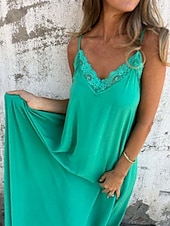 abordables concevoir des robes en coton et lin-Femmes Robe Longue Maxi Robe Robes en coton et lin Robe Décontractée Robe d&#039;été Robe Nuisette Mode Moderne Quotidien Week-end Coupe régulière Uni Sans manches Bretelles Noir Bleu Vert Kaki Été