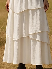 abordables Faldas Lisas-Mujer Falda Línea A Columpio Casual Boho Maxi Alta cintura Faldas Color sólido Retazos Vacaciones Festivos Blanco Verano Poliéster
