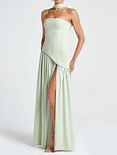 preiswerte Abschlusskleider-Damen Langes Kleid Maxikleid Weißes Kleid Abschlusskleid Partykleid Mode Party Abendgesellschaft Ausgehen Normale Passform Einfach Ärmellos Trägerlos Weiß Gelb Wein Marineblau Sommer
