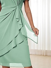 abordables Robes moulantes de soirée-Femmes Robe Midi Robe à Plusieurs Couches Élégant Formel Papillon robe demoiselle d honneur Cocktail Coupe régulière Uni Manche Courte Col ras du cou Vert cendré Été